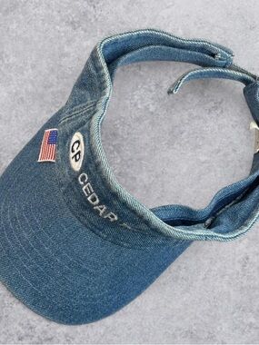 Cedar Point Denim Visor Hat Blue Strapback USA Flag Amusement Park
